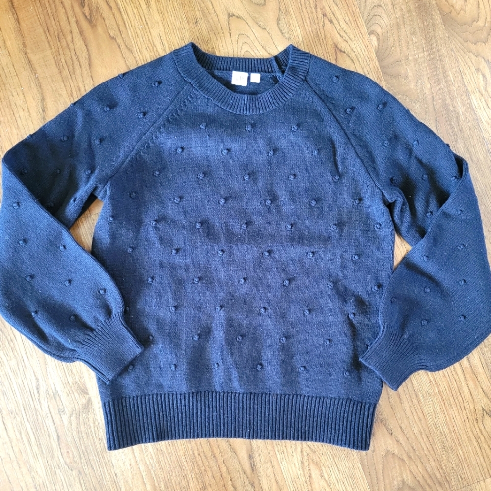 GAP Black Pom Pom Sweater, Balloon Sleeves, size L